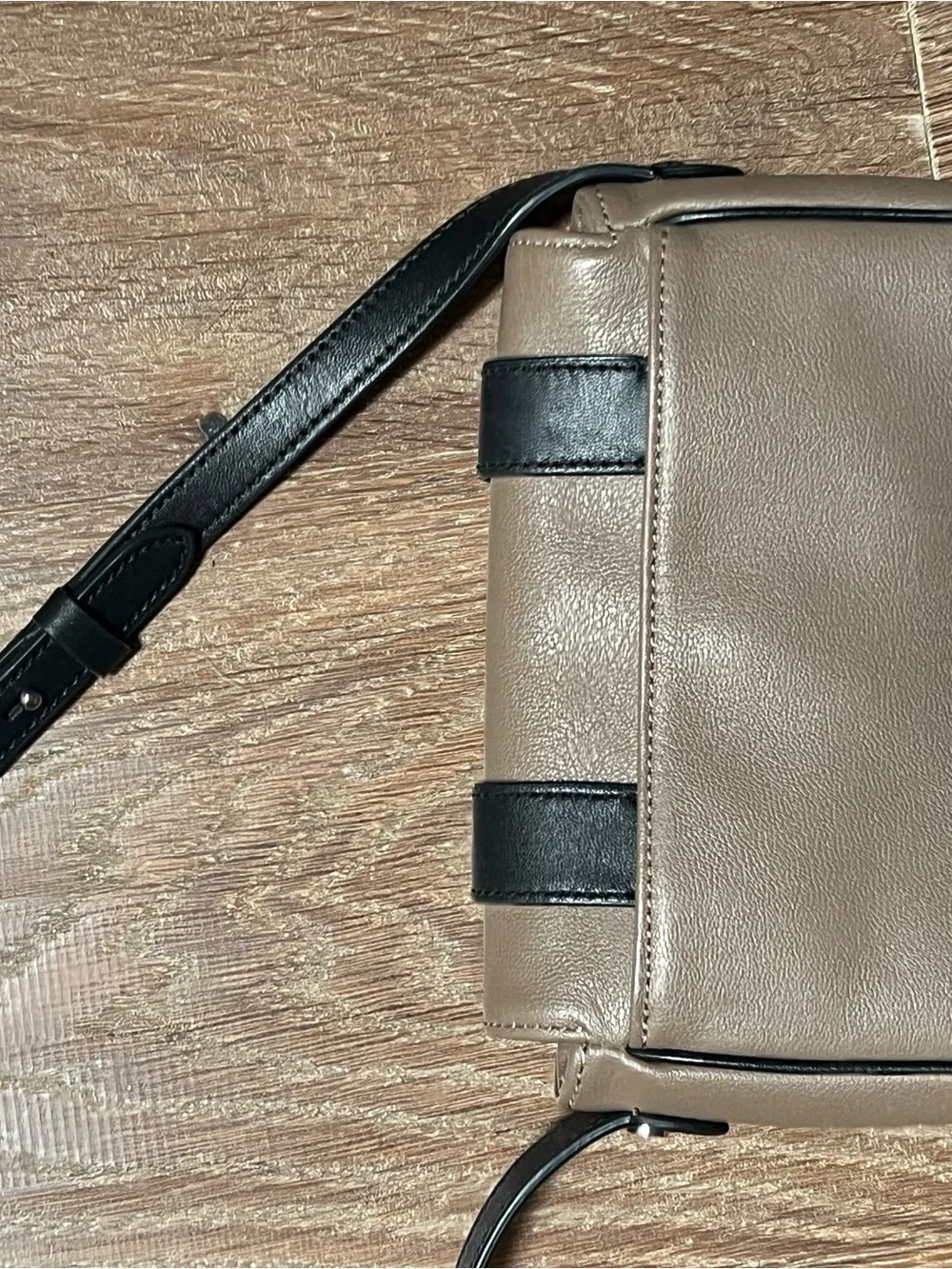 Rag & Bone Mini Pilot Corrdoy Leather Taupe Crossbody Bag with Black Trim